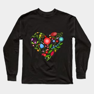 Floral heart on black Long Sleeve T-Shirt